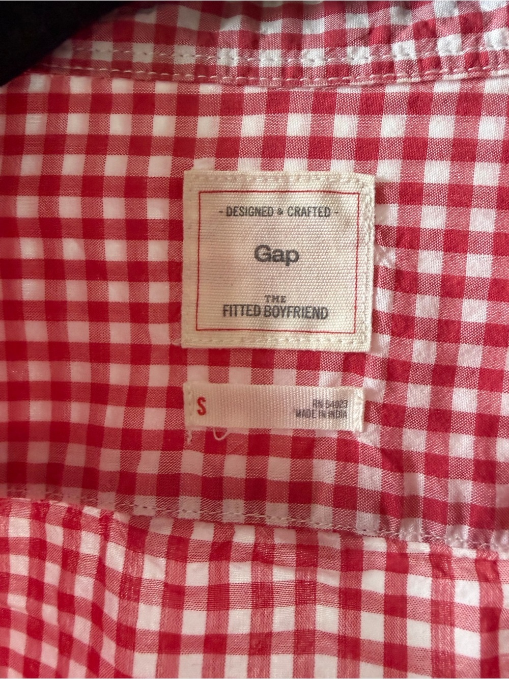 Gap Red Gingham Button Down Shirt Small Fitted Boyfriend Cotton - Picture 3 of 4